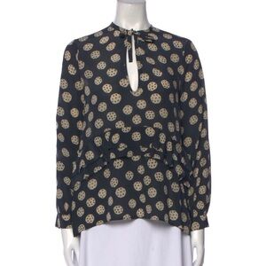 RACHEL COMEY 100% Silk Printed Ruffled Blouse
